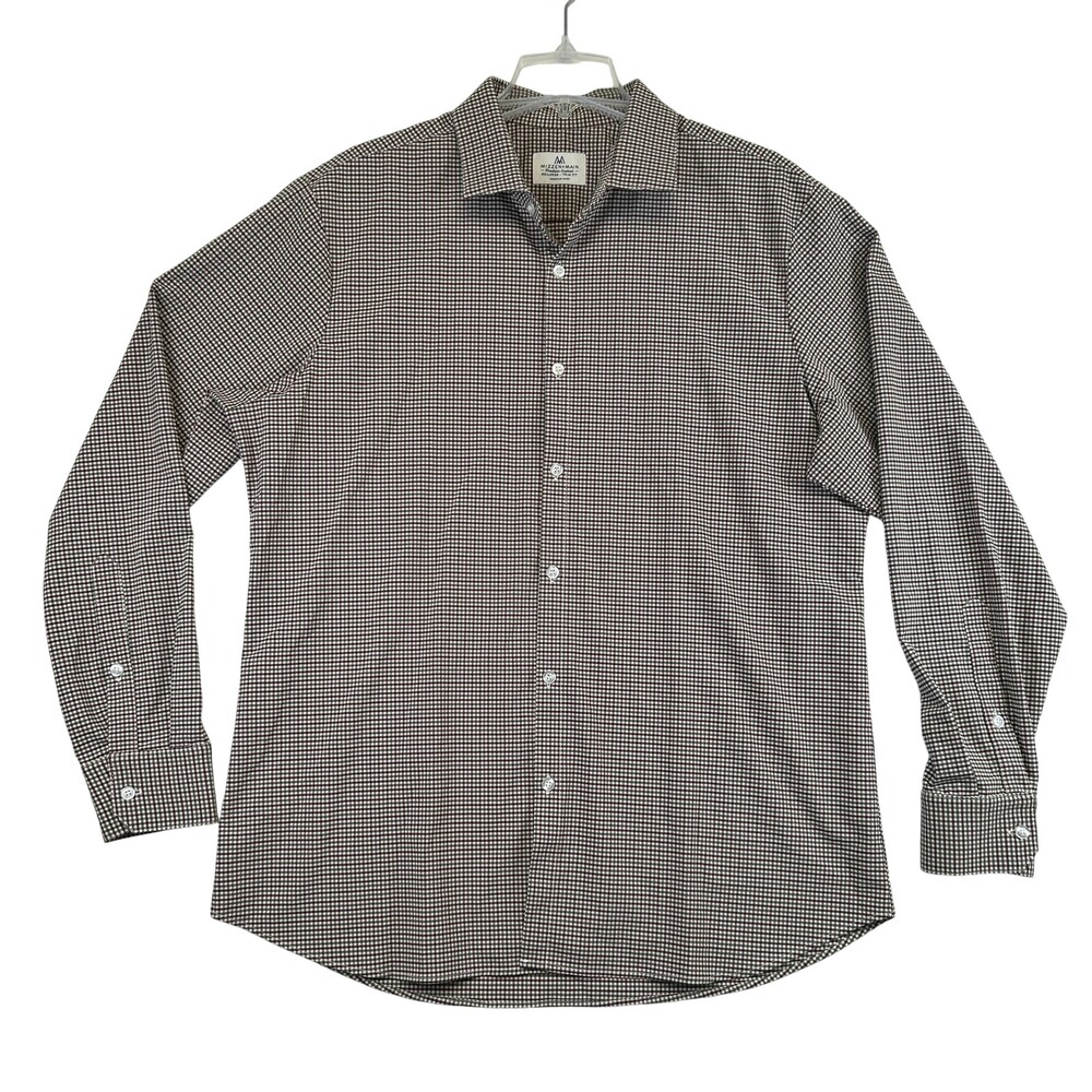 Mizzen+Main Dress Shirt Mens 2XL Multicolor Gingham Trim Fit Stretch Non Iron LS